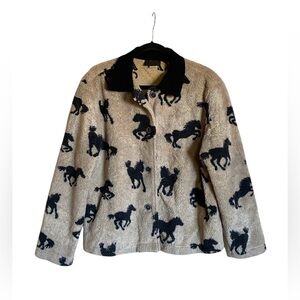 DAVID PAUL New York Vtg Button Front Fleece Sherpa Shacket Jacket Coat Horses L